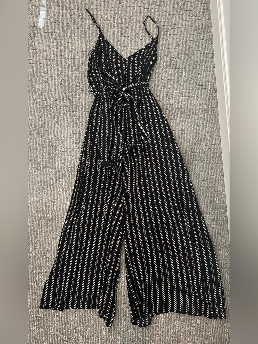 Blue Rain Black and White Vertical-Stripe Wide-Leg Jumpsuit